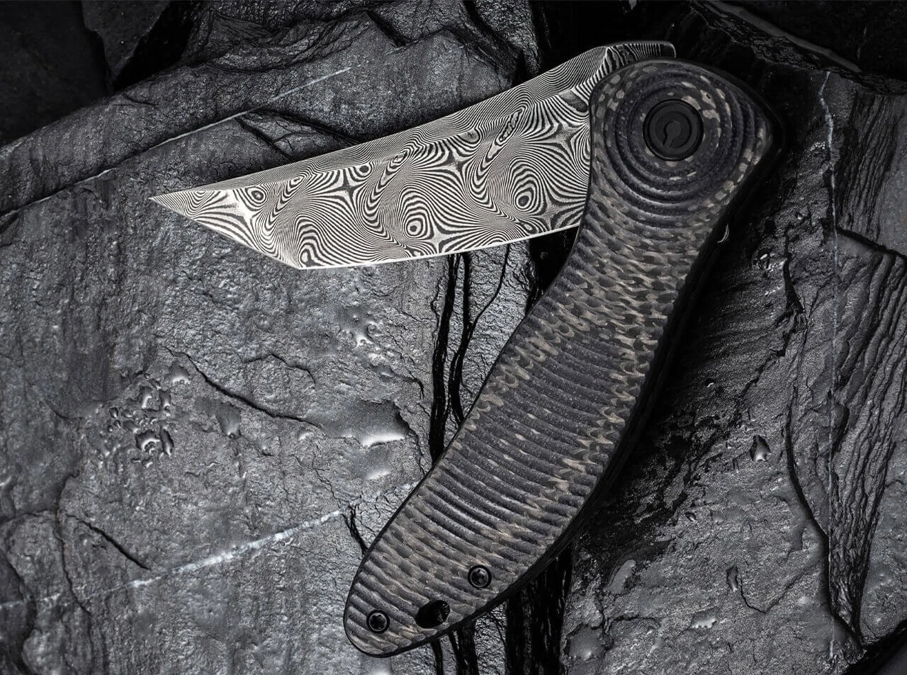 Synergy 3 Damascus G10 CF Black Tanto 7 Synergy 3 Damascus G10 CF Black Tanto – Bild 5